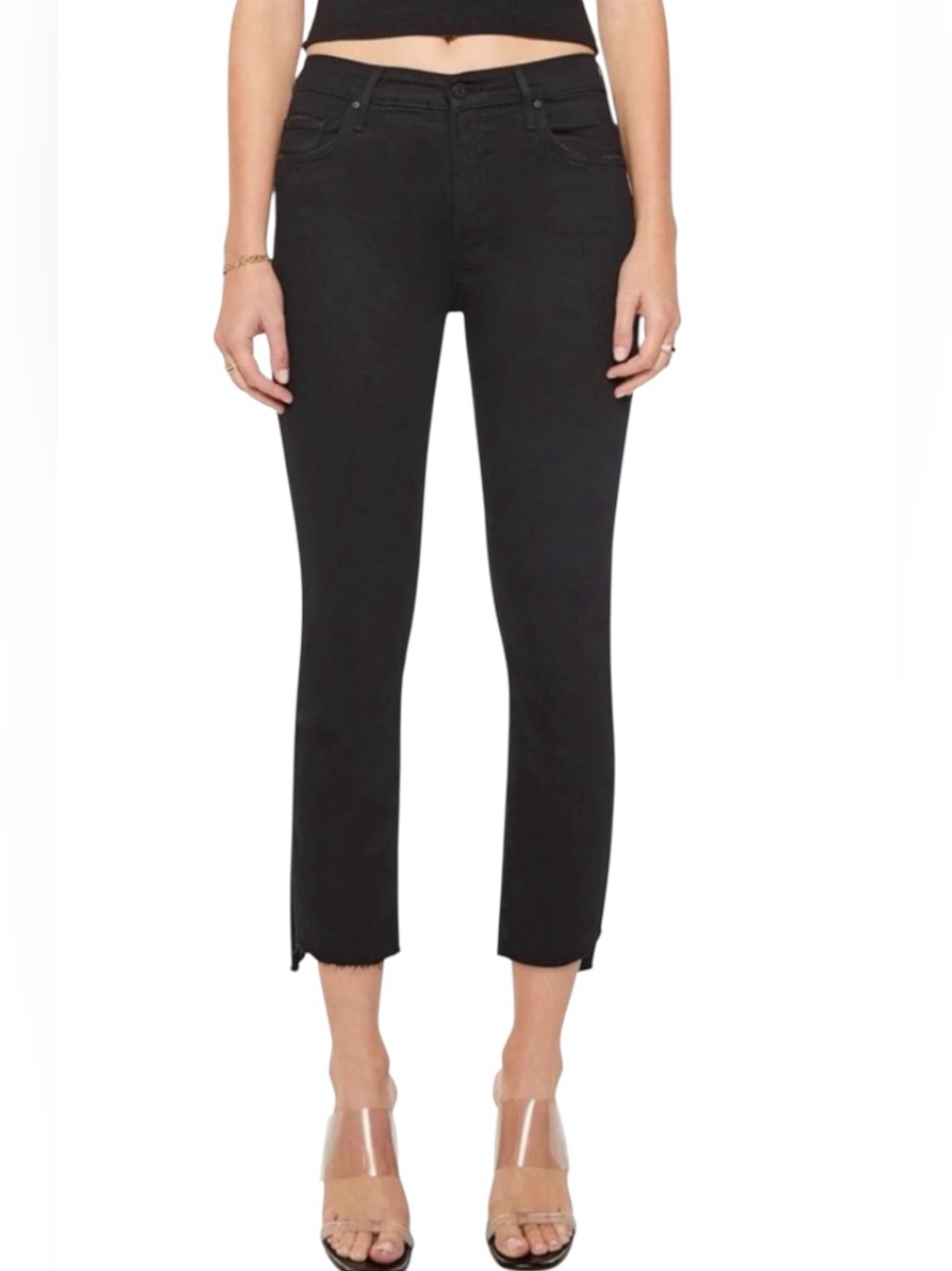 MOTHER Jeans Insider Crop Step Fray Not Guilty Black Size 25